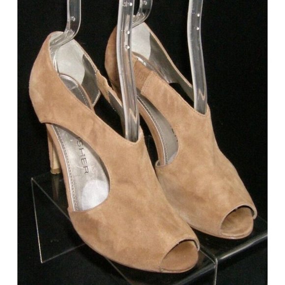 Marc Fisher Clover brown suede peep toe elastic slip on heels 8M - Picture 11 of 11